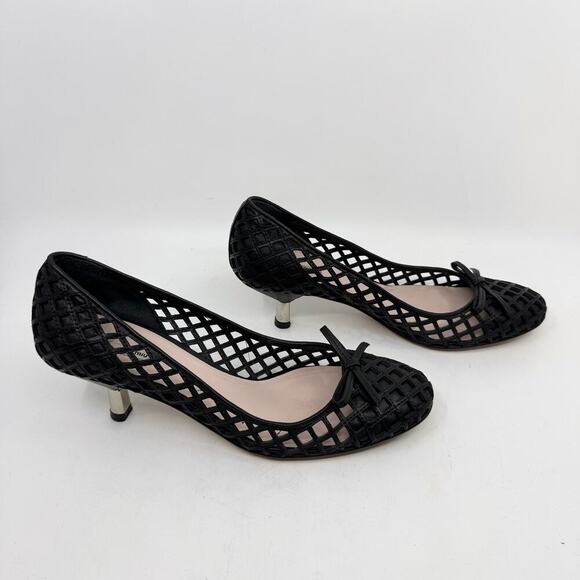 MIU MIU Black Laser-Cutout Ballet Kitten Heel Pumps - Picture 2 of 11